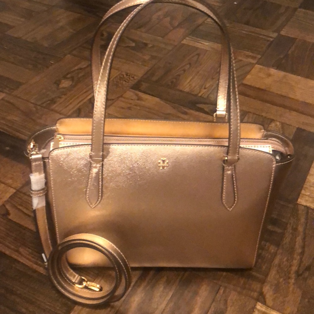 Tory Burch Emerson small top zip tote, rose gold